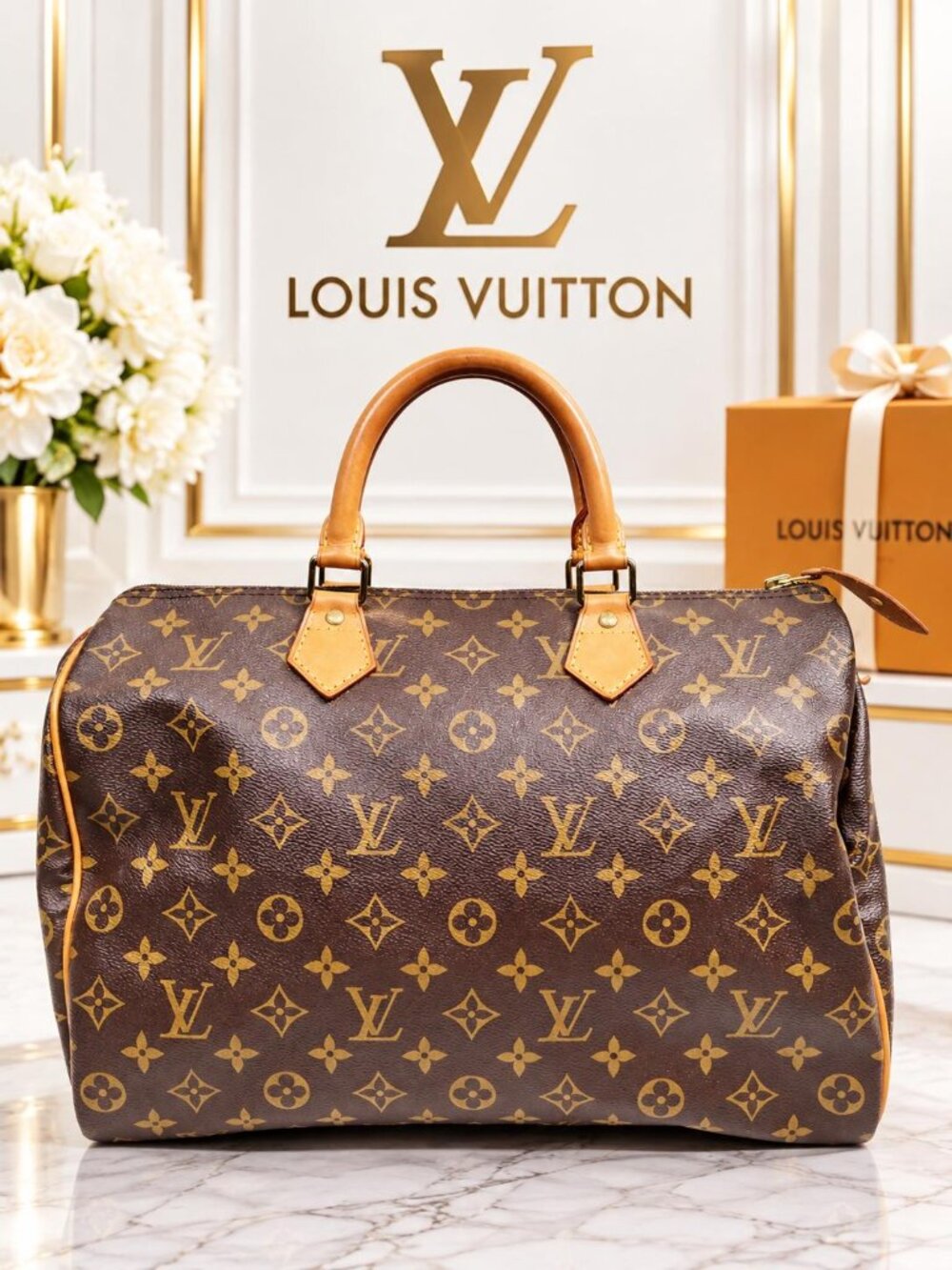 Authentic Louis Vuitton Speedy 30 Monogram Canvas Vintage Brown Top Handle Bag